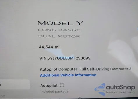 2021 Tesla Model Y Long Range Dual Motor All-Wheel Drive из США, поврежденный, VIN 5YJYGDEE8MF298699